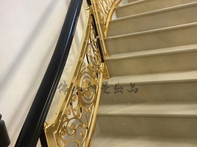 拉丝镀金铝艺雕花楼梯图2