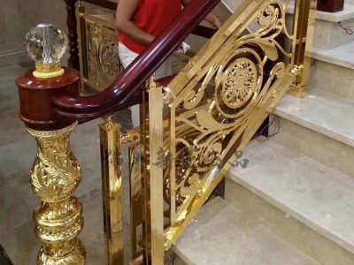 拉丝镀金铜艺雕花楼梯图2